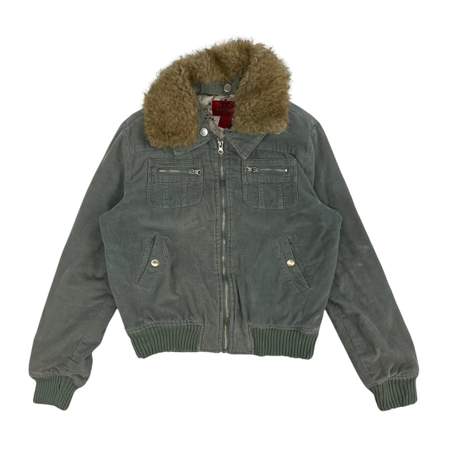 VTG WMNS Green Corduroy Fur Collar Jacket