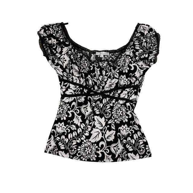 VTG Moa Moa Black and White Floral Top